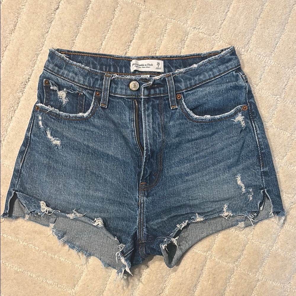 Abercrombie & Fitch Blue Jean Shorts High-Waisted Distressed